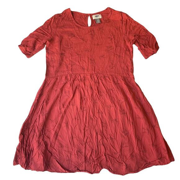 Old Navy Youth GirlDress XL (14) Red Animal Print Fit & Flare Birds Short Sleeve - Picture 1 of 10